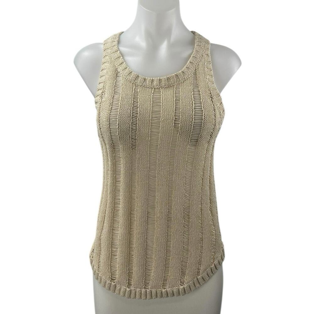 Club Monaco Beige Crochet Rib Open Knit Sleeveless Racerback Tank Top Size S